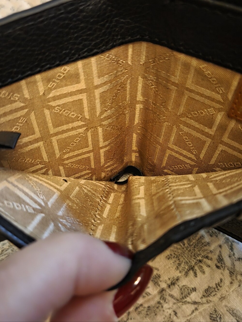 Lodis Black Pebbled Leather Zip-Around Wallet with Gold Logo - Picture 4 of 6